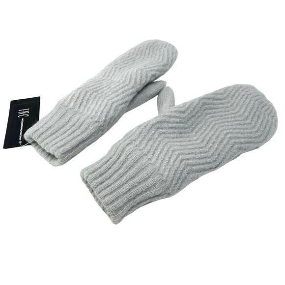 INC Chevron Light Grey Cozy Knit Fleece Lined Chenille Mittens One Size - Picture 3 of 4